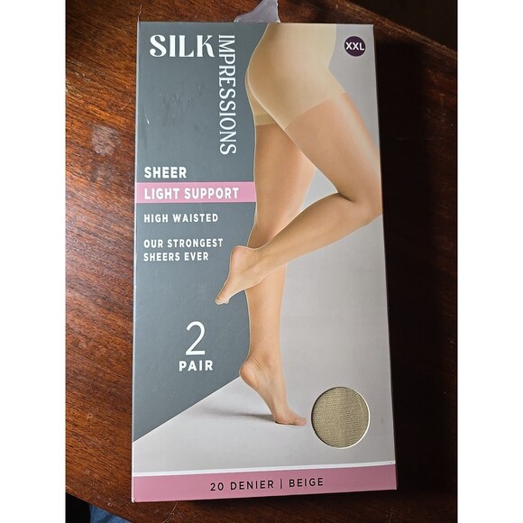 Silk Impressions Pantyhose Light Support Sheer 2 Pack XXL Beige 20 Denier - Picture 1 of 2